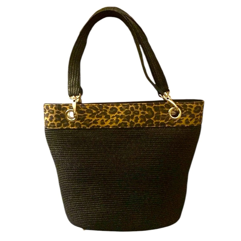 Black and Leopard woven shoulder bag